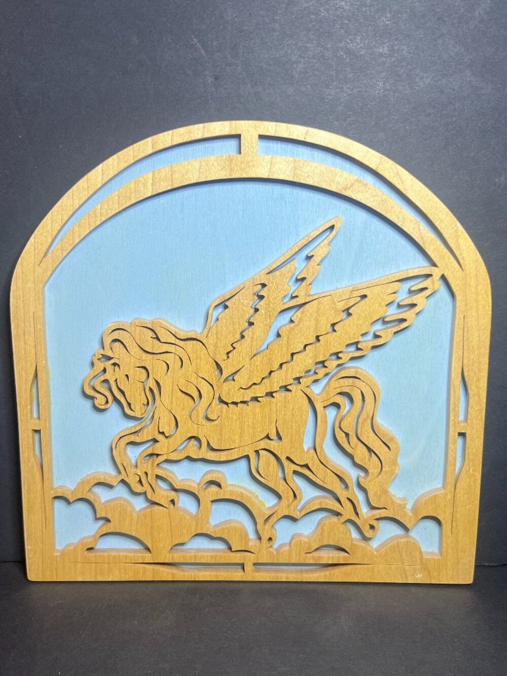 Sawdustus of Hiawatha 2012 Whimsical Wooden Pegasus Winged Horse Wall Art 8"